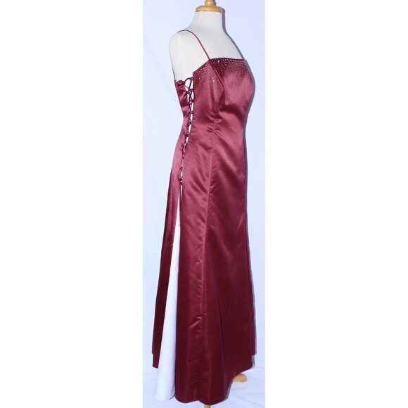 Dollar Fashion #3444 Long Satin Gown With Side Lacing-Size 2X-BURGUNDY-NWT - Picture 3 of 7